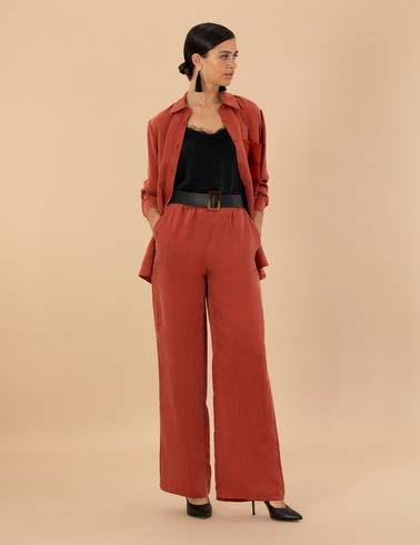 Kiremit Kupro Kumaş Loose Fit Pantolon