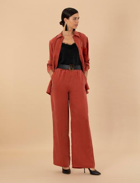 Kiremit Kupro Kumaş Loose Fit Pantolon - 50273100021