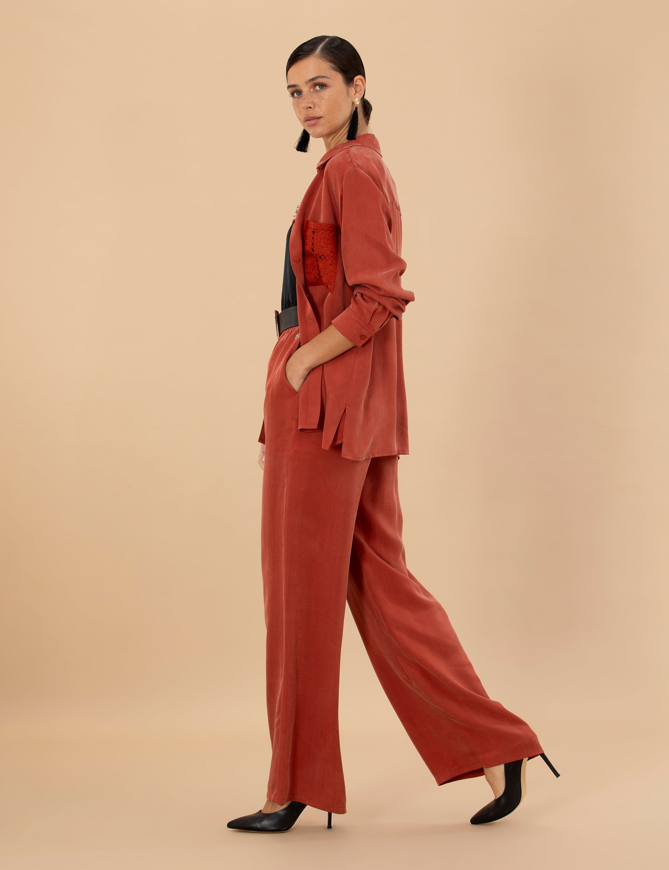 Pierre Cardin Kiremit Kupro Kumaş Loose Fit Pantolon görsel 3