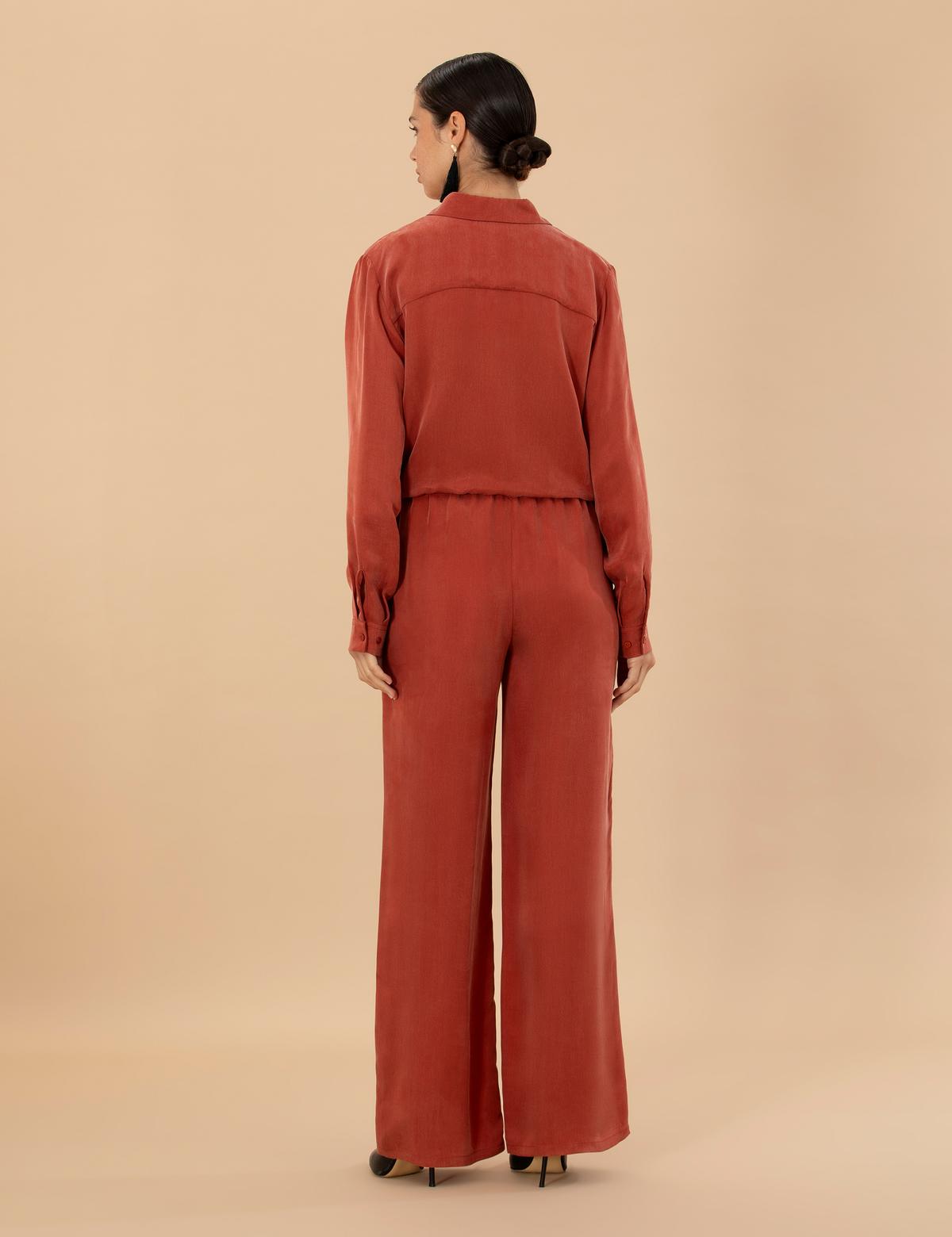 Kiremit Kupro Kumaş Loose Fit Pantolon - 50273100021