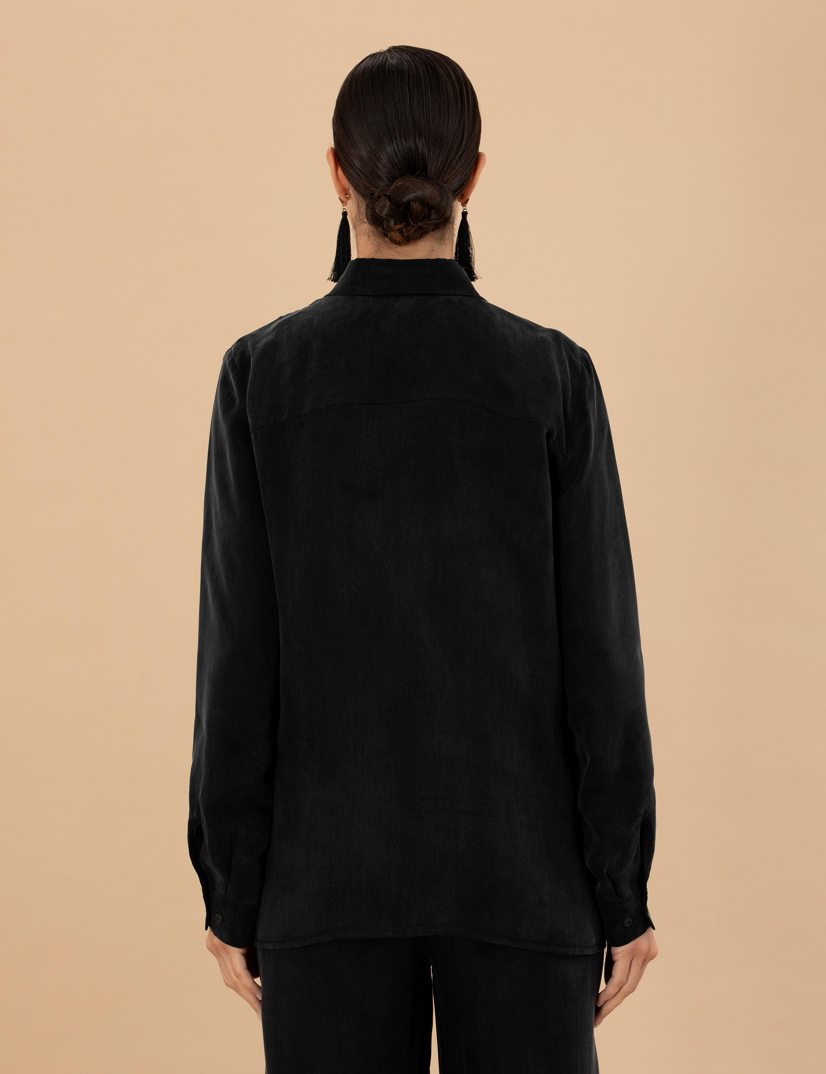 Siyah Cupro Regular Fit  Uzun Kollu Gömlek