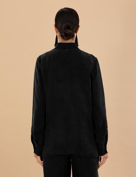 Siyah Cupro Regular Fit  Uzun Kollu Gömlek - 50273130008