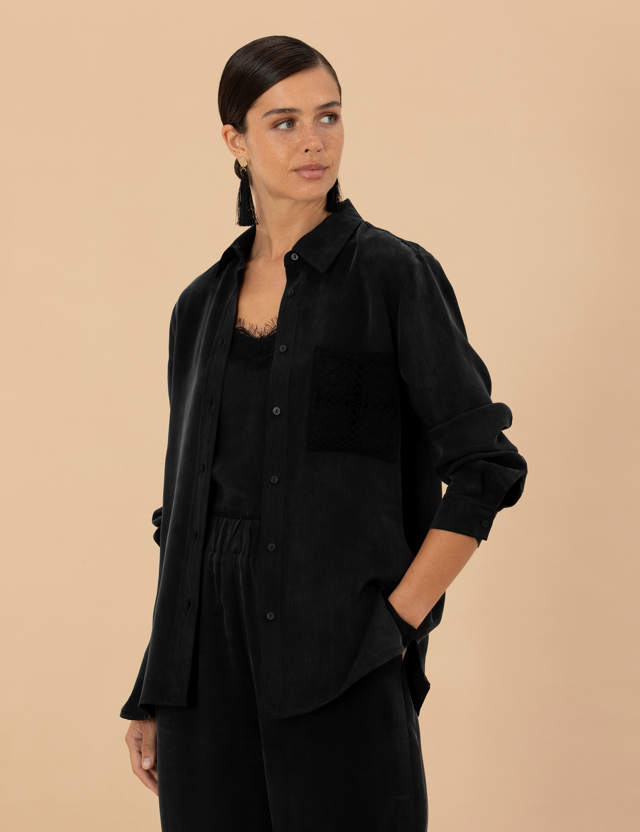 Pierre Cardin Siyah Cupro Regular Fit Uzun Kollu Gömlek görsel 3