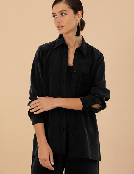 Siyah Cupro Regular Fit  Uzun Kollu Gömlek - 50273130008