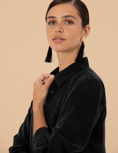 Siyah Cupro Regular Fit  Uzun Kollu Gömlek - 50273130008