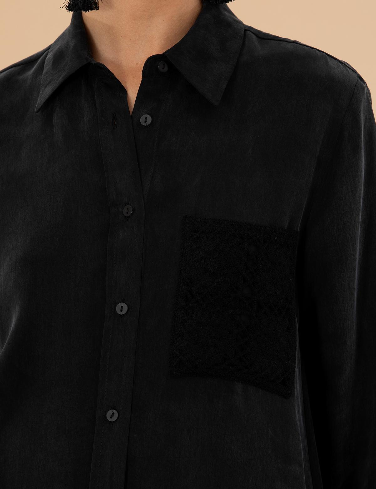 Siyah Cupro Regular Fit  Uzun Kollu Gömlek - 50273130008