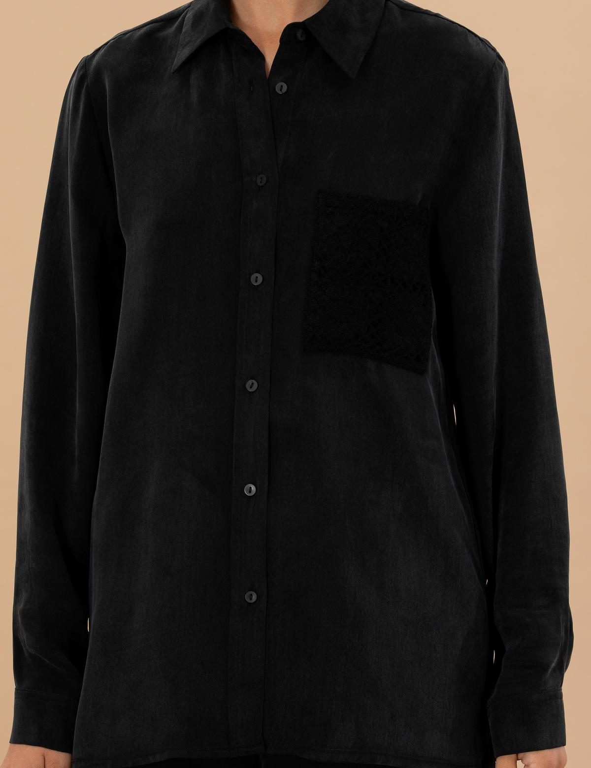 Siyah Cupro Regular Fit  Uzun Kollu Gömlek - 50273130008