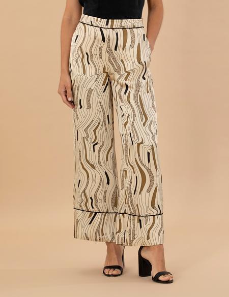 Krem Desenli Saten Pantolon - 50275628028