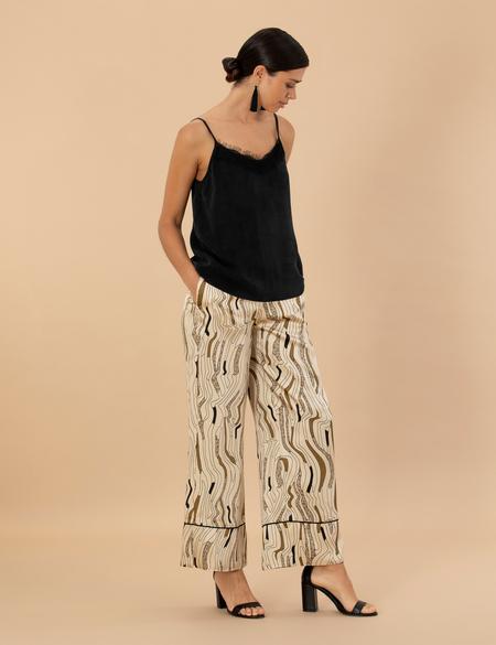 Krem Desenli Saten Pantolon - 50275628028