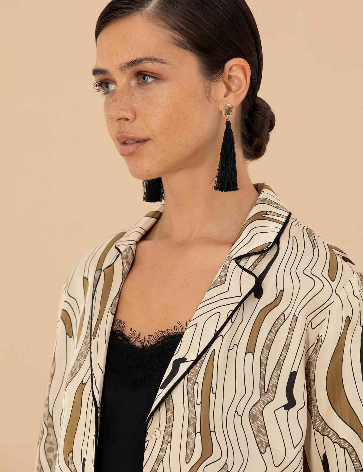 Krem Regular Fit Uzun Kollu Saten Gömlek - 50275629022