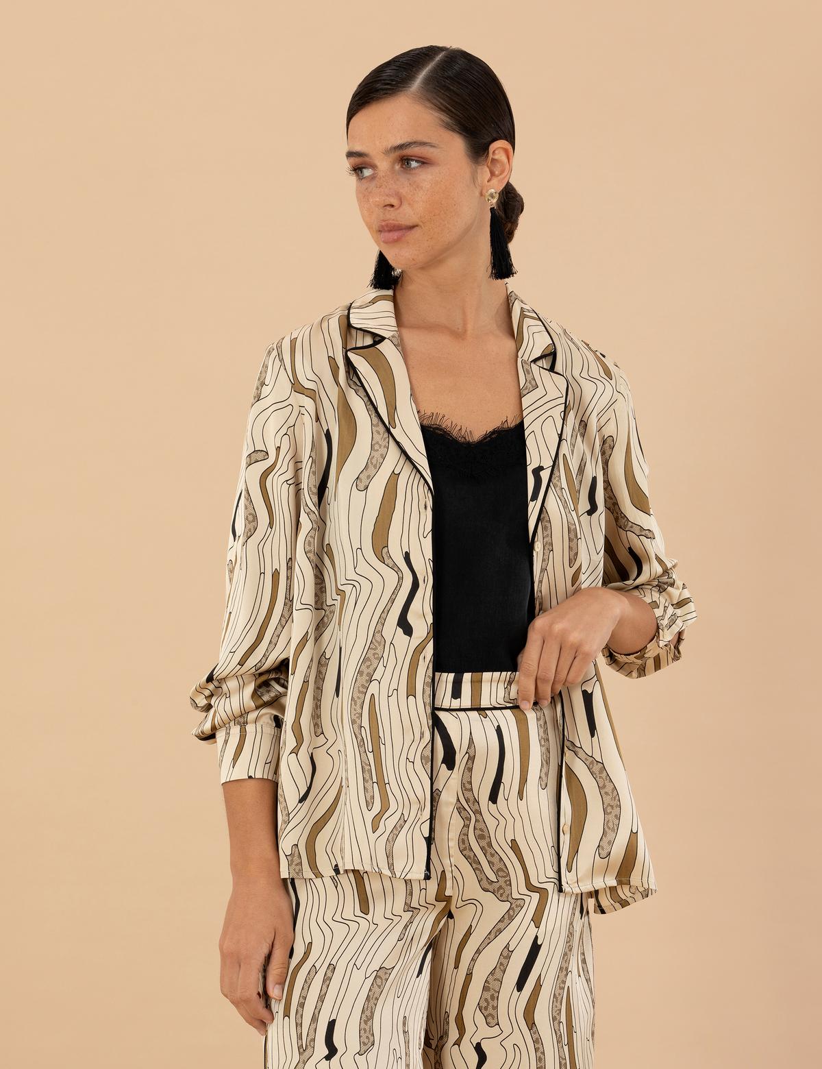 Krem Regular Fit Uzun Kollu Saten Gömlek - 50275629022