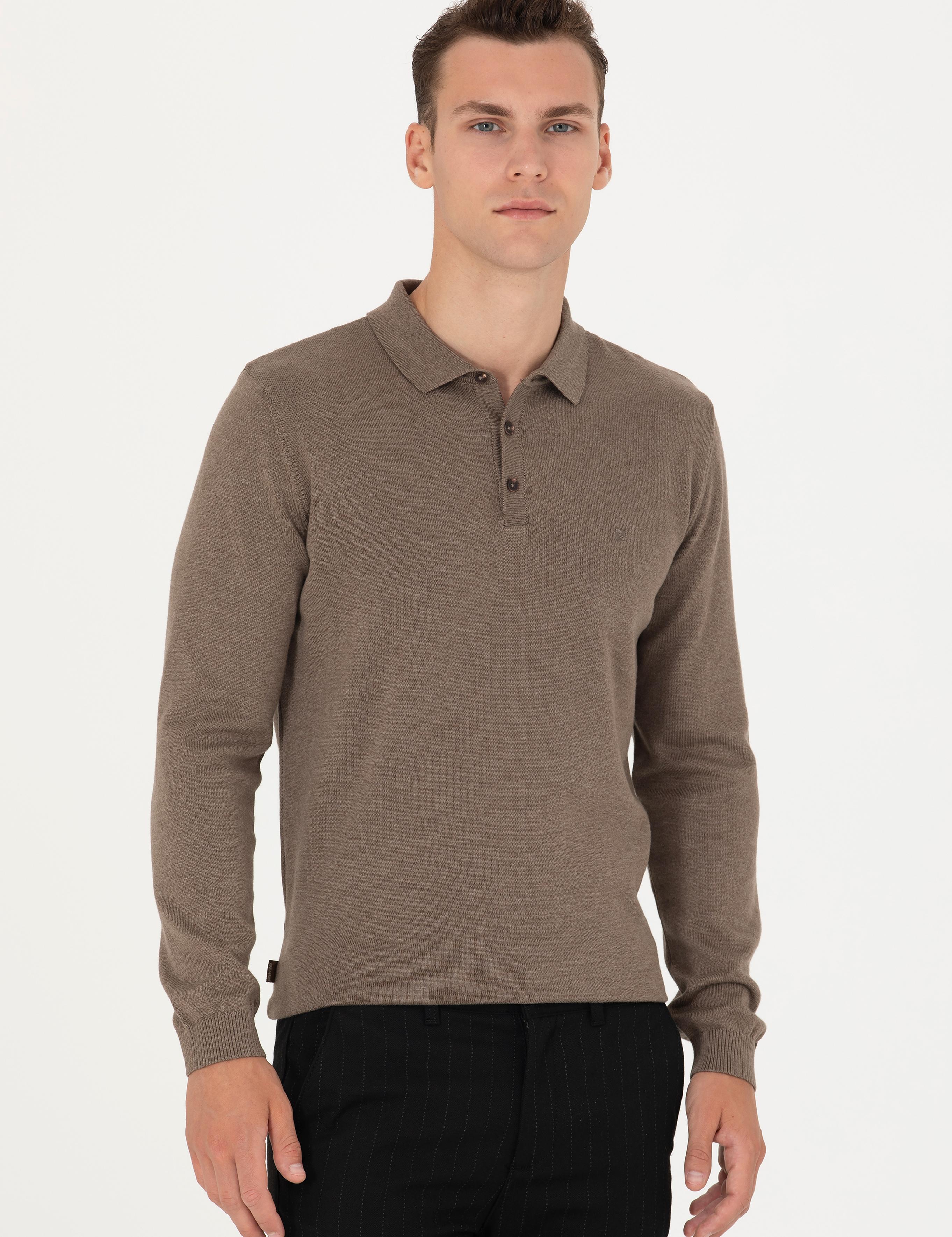 Vizon Melanj Slim Fit Polo Yaka Basic Triko Kazak