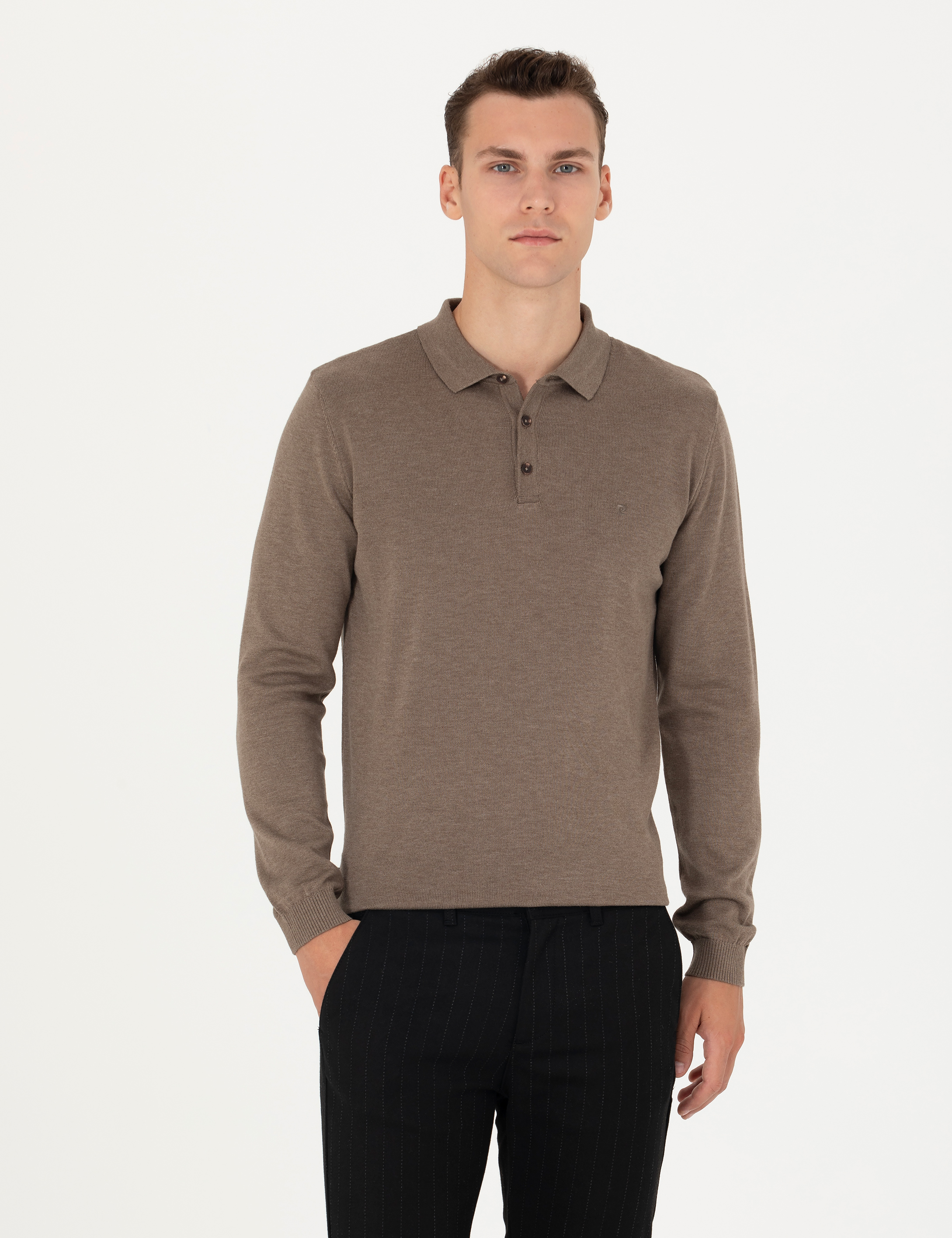 Pierre Cardin Vizon Melanj Slim Fit Polo Yaka Basic Triko Kazak görsel 7