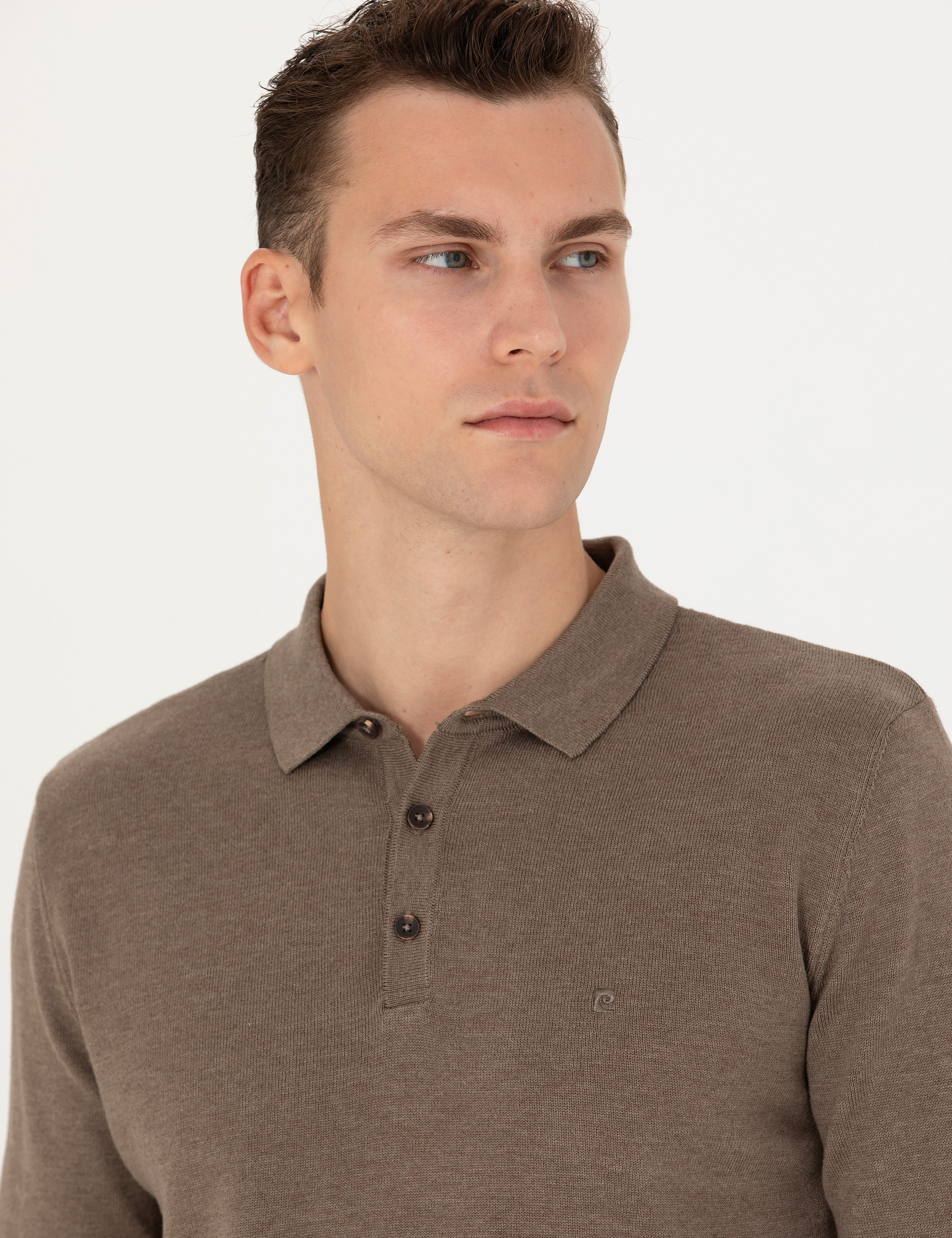 Pierre Cardin Vizon Melanj Slim Fit Polo Yaka Basic Triko Kazak görsel 6