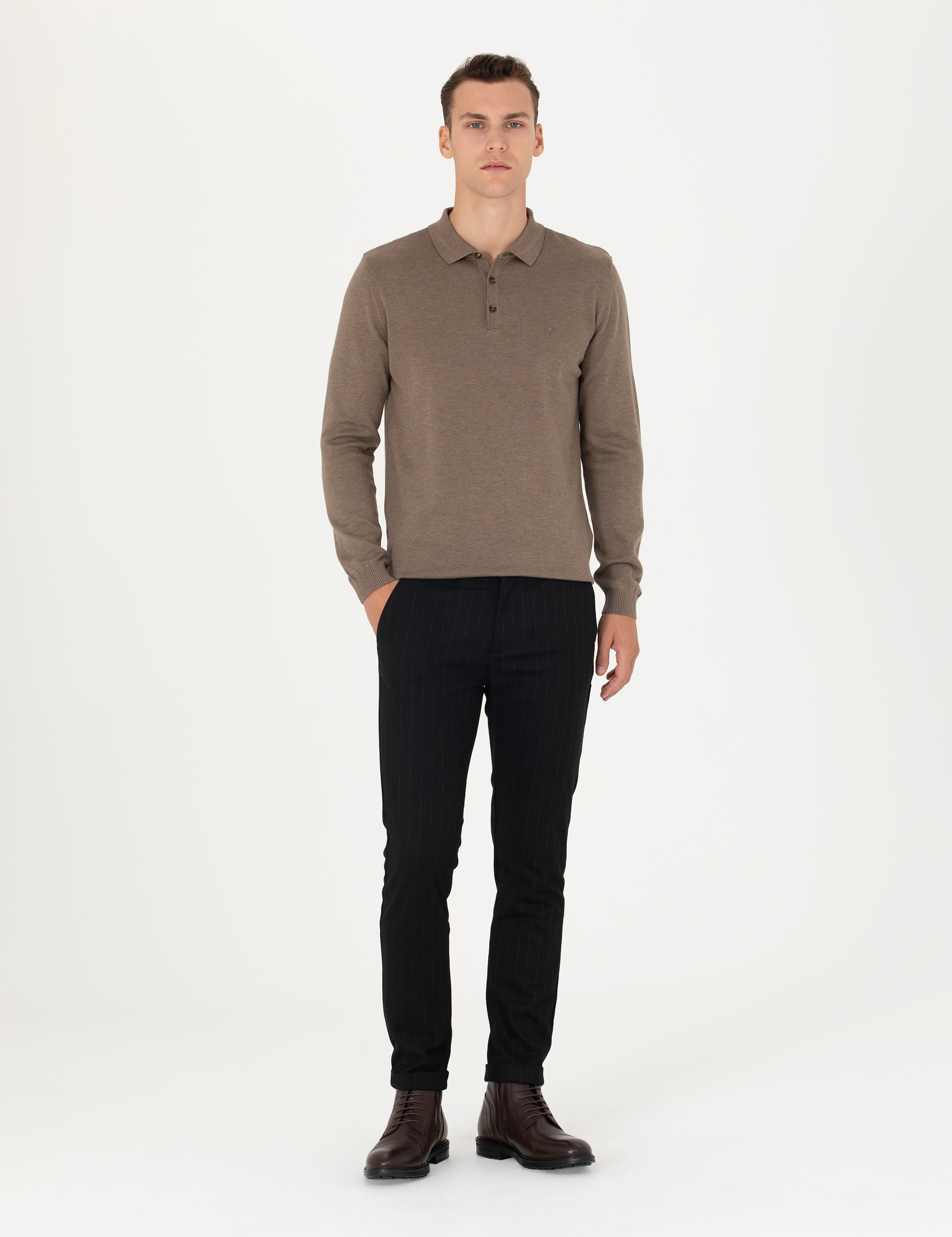 Pierre Cardin Vizon Melanj Slim Fit Polo Yaka Basic Triko Kazak görsel 4