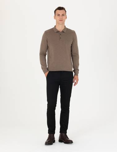 Vizon Melanj Slim Fit Polo Yaka Basic Triko Kazak