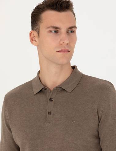 Vizon Melanj Slim Fit Polo Yaka Basic Triko Kazak