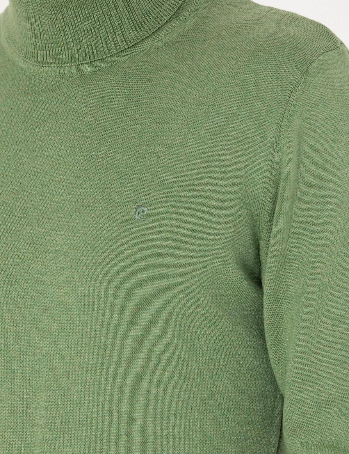 Koyu Yeşil Melanj Slim Fit Balıkçı Yaka Basic Triko Kazak - 50276162041