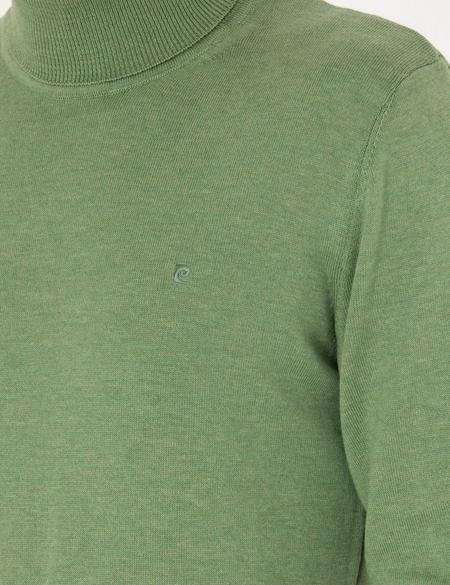 Koyu Yeşil Melanj Slim Fit Balıkçı Yaka Basic Triko Kazak - 50276162041