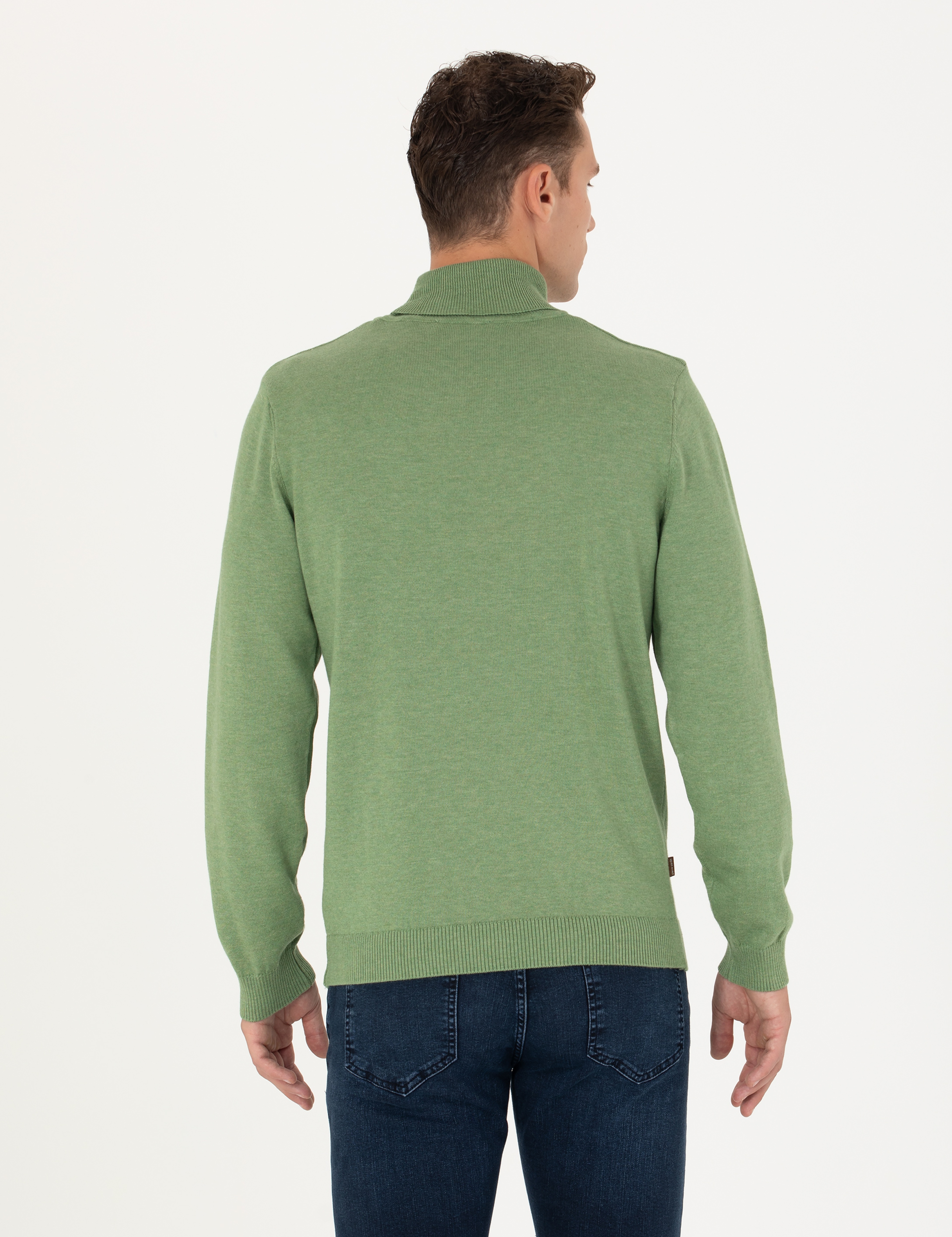 Koyu Yeşil Melanj Slim Fit Balıkçı Yaka Basic Triko Kazak - Image 5