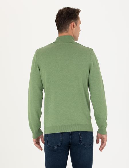 Koyu Yeşil Melanj Slim Fit Balıkçı Yaka Basic Triko Kazak - 50276162041