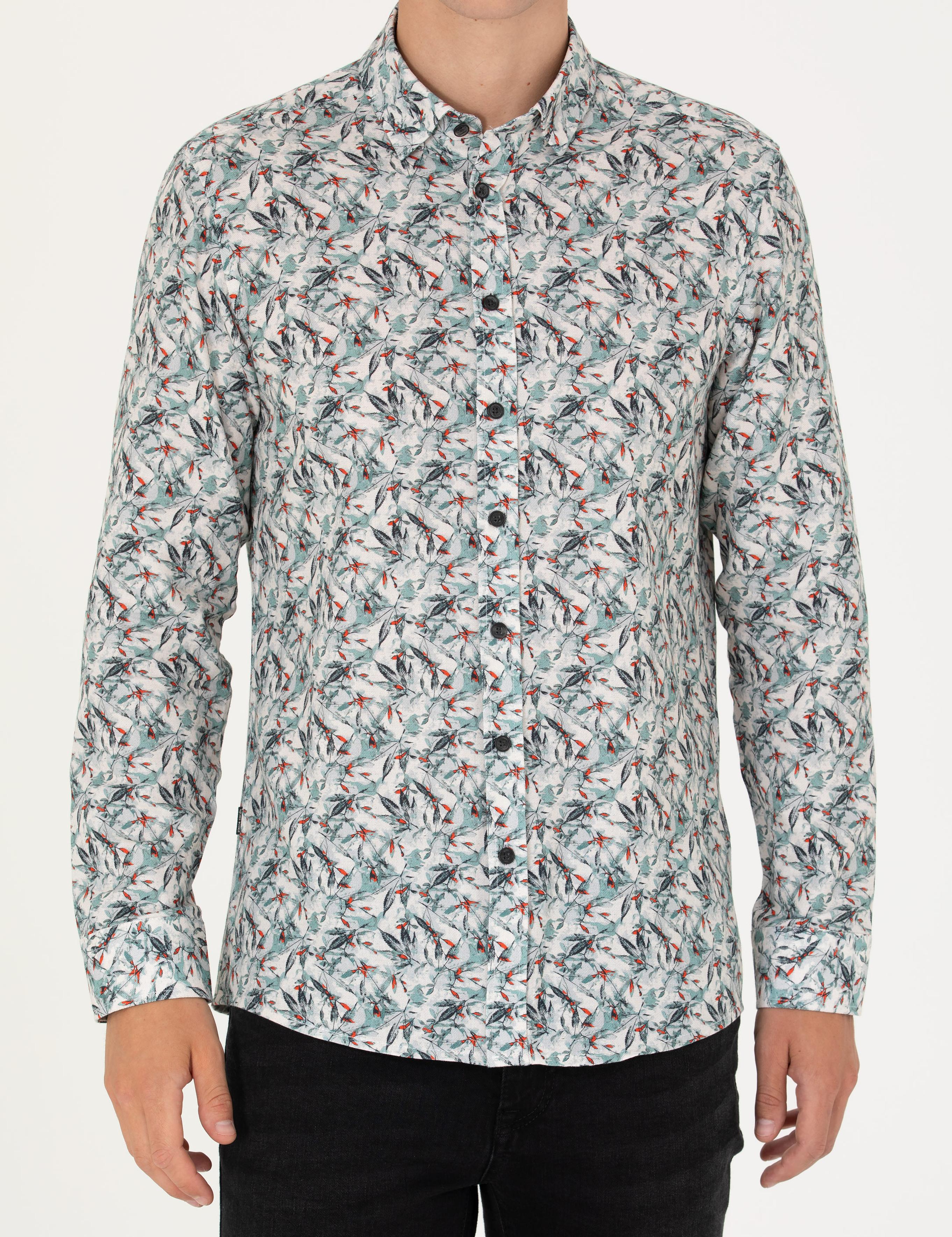 Mint Slim Fit Uzun Kollu Gömlek