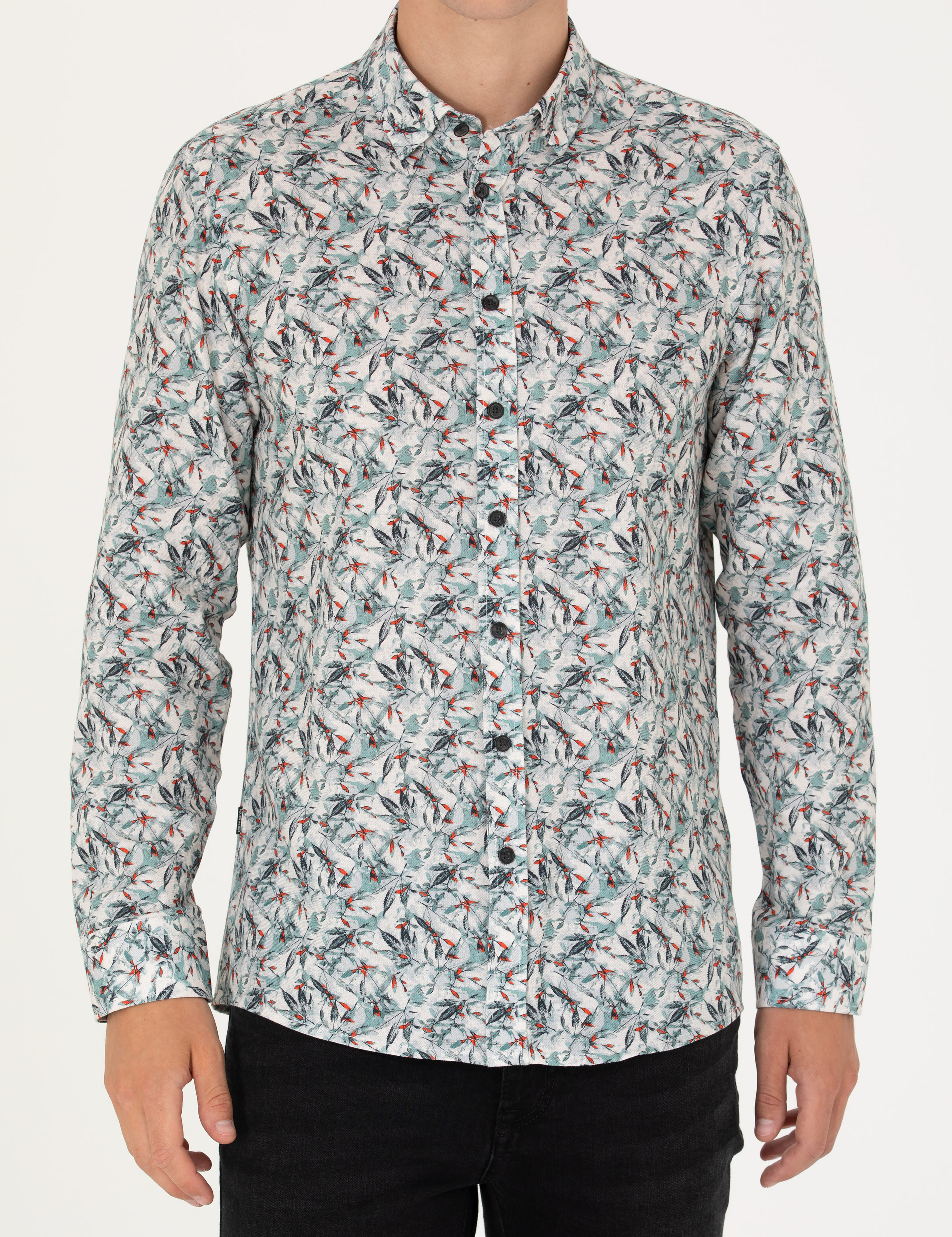 Mint Slim Fit Uzun Kollu Gömlek - Image 6