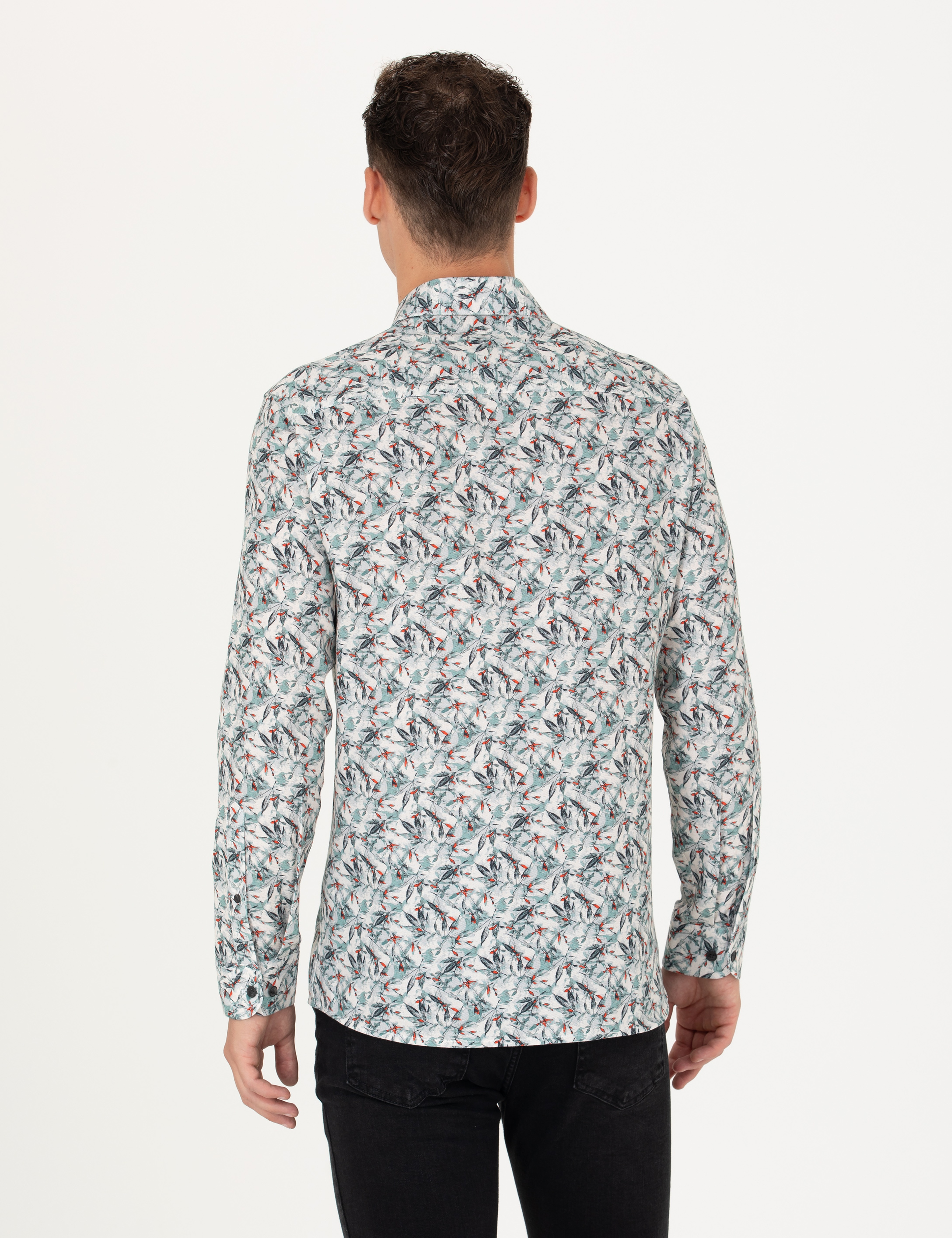 Mint Slim Fit Uzun Kollu Gömlek - Image 5
