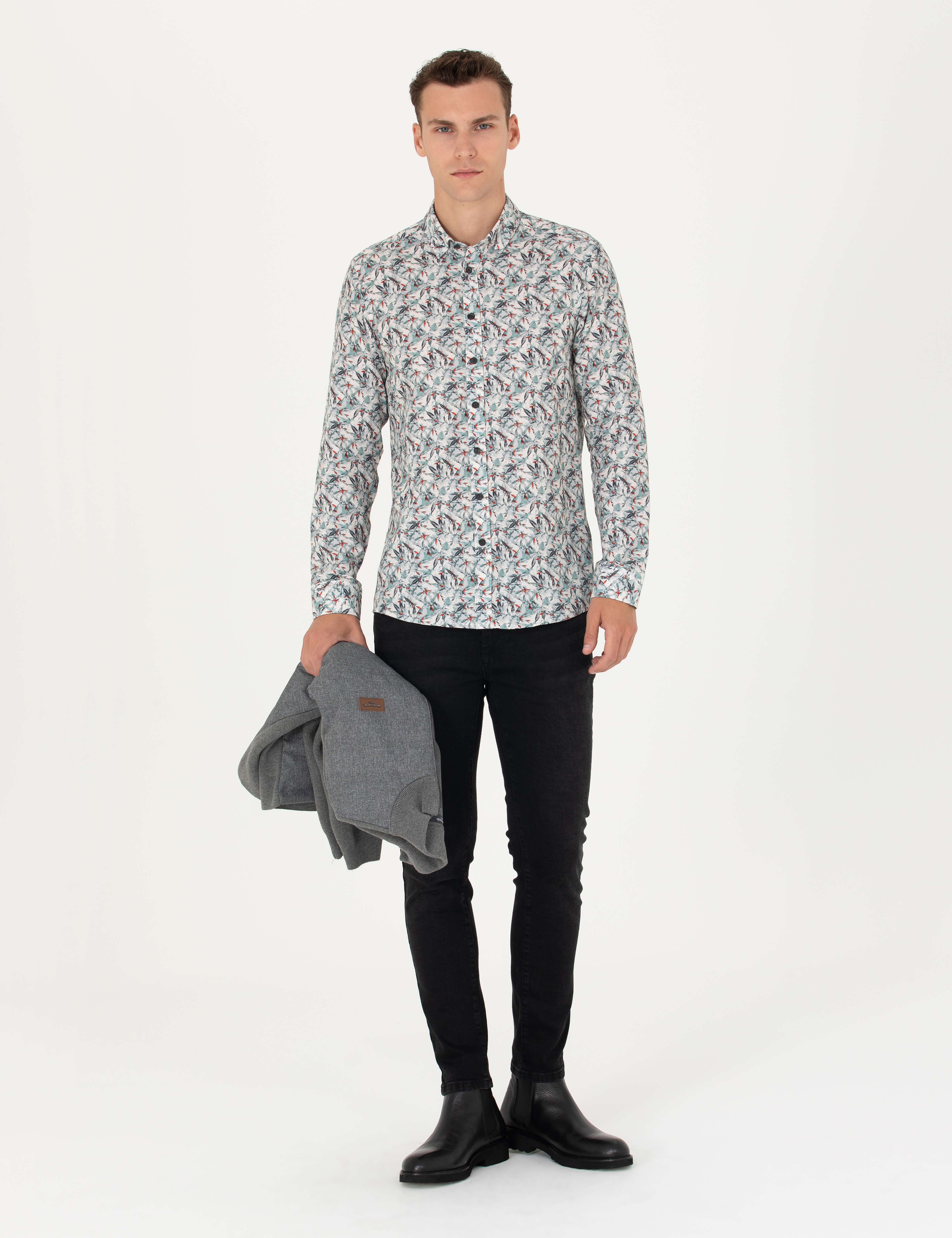 Mint Slim Fit Uzun Kollu Gömlek - Image 4