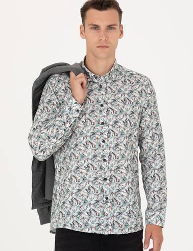 Mint Slim Fit Uzun Kollu Gömlek