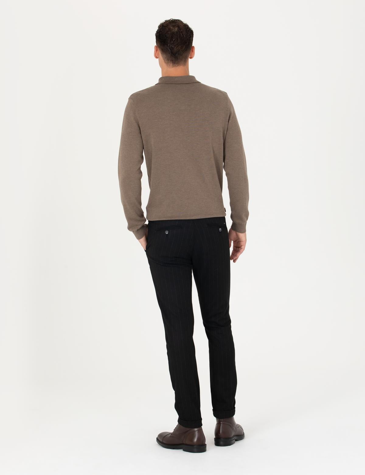 Siyah Slim Fit Çizgili Kanvas Pantolon - 50278471132