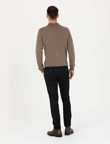 Siyah Slim Fit Çizgili Kanvas Pantolon