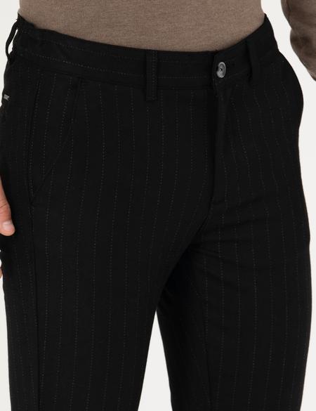 Siyah Slim Fit Çizgili Kanvas Pantolon - 50278471132