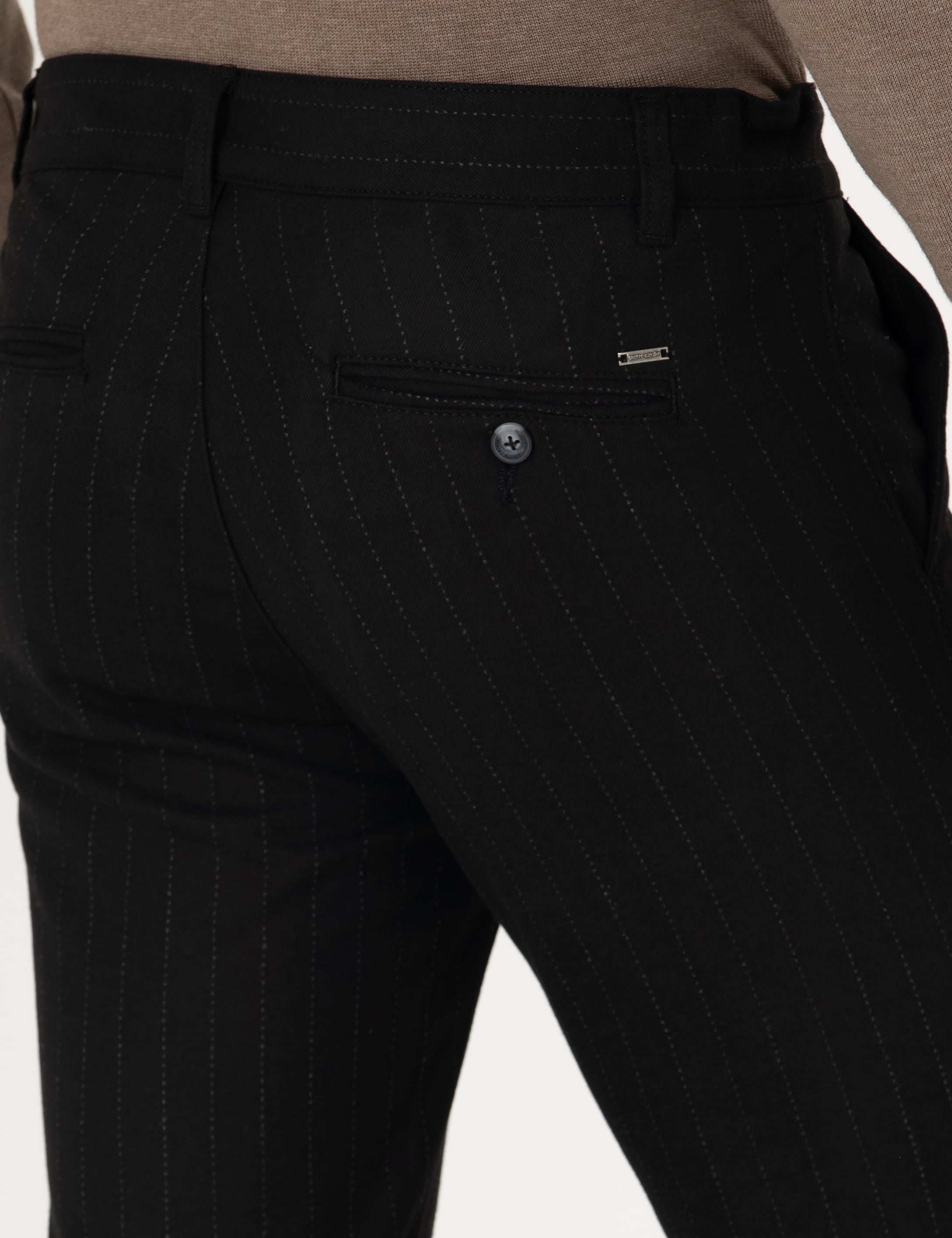 Siyah Slim Fit Çizgili Kanvas Pantolon - Image 7