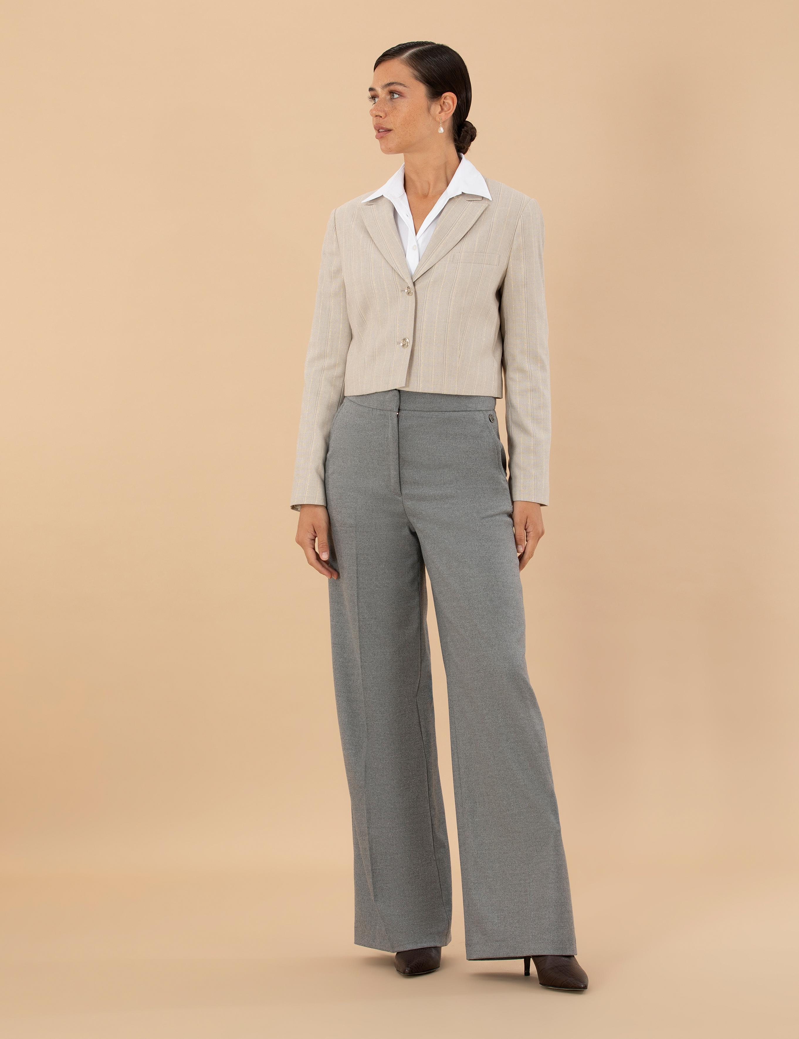 Bej Çizgili Crop Ceket