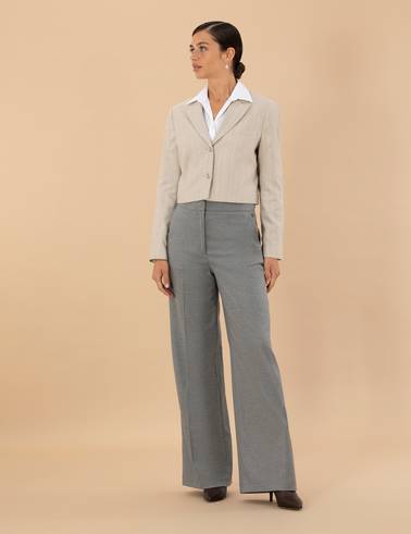 Bej Çizgili Crop Ceket