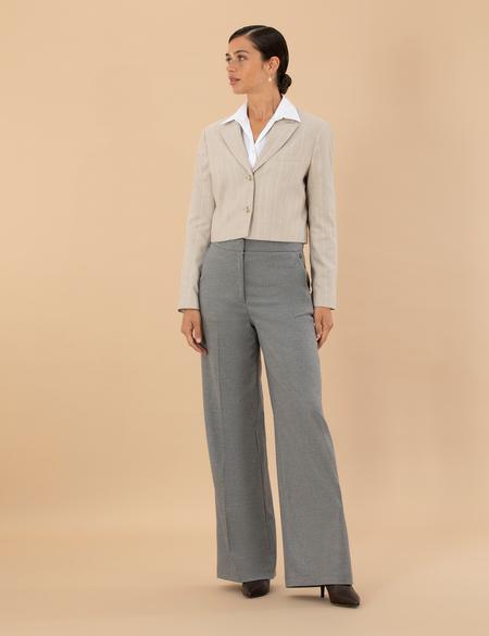 Bej Çizgili Crop Ceket - 50273066002