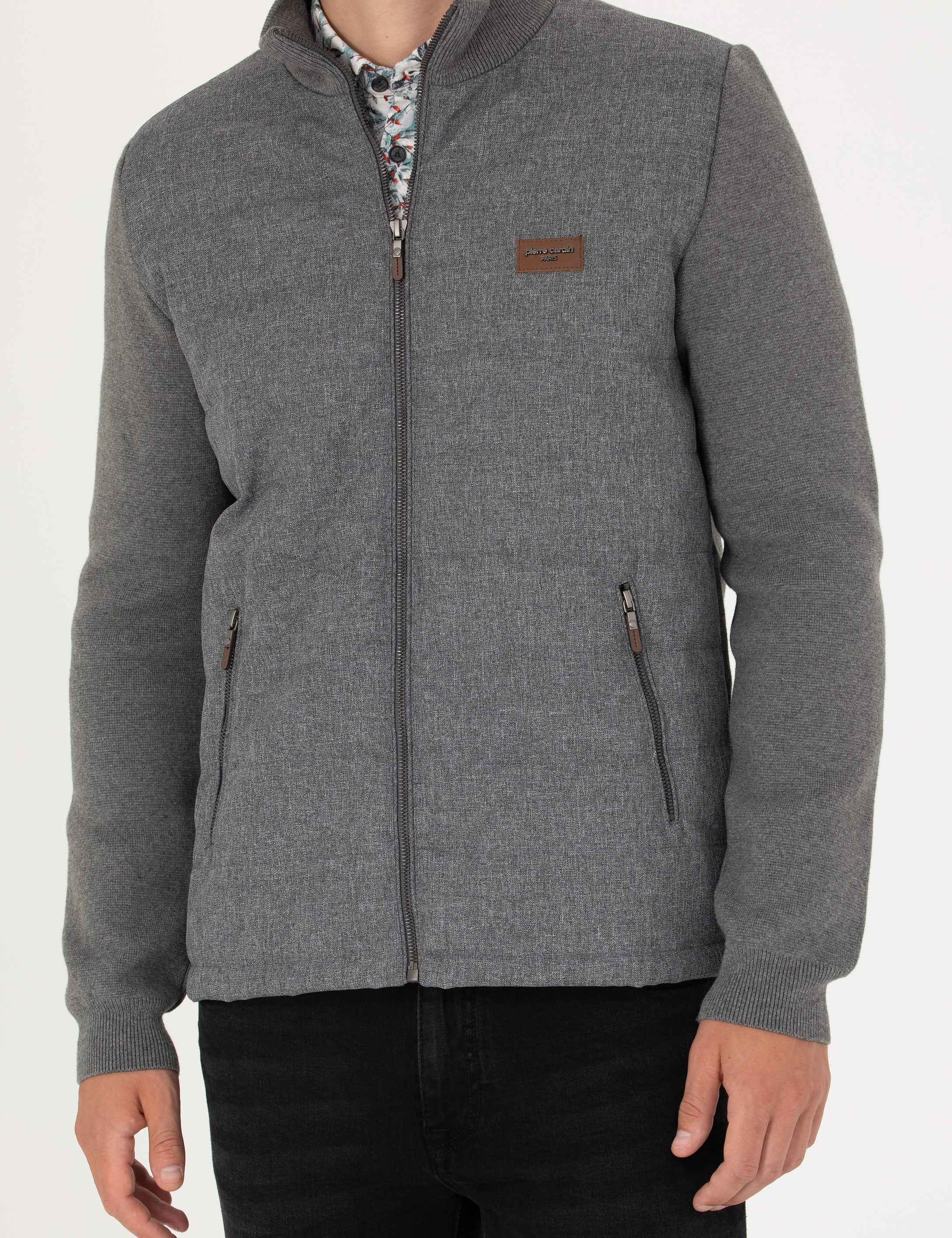 Pierre Cardin Gri Melanj Slim Fit Fermuarlı Triko Hırka görsel 6