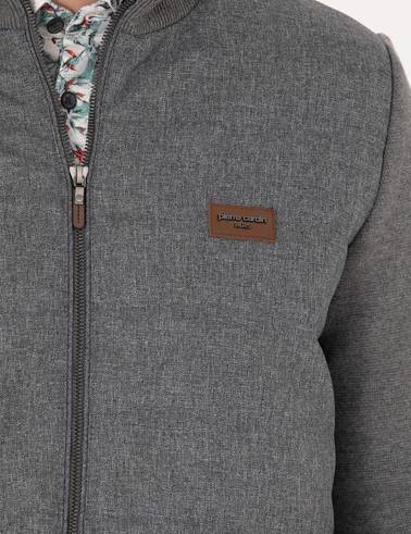 Gri Melanj Slim Fit Fermuarlı Triko Hırka
