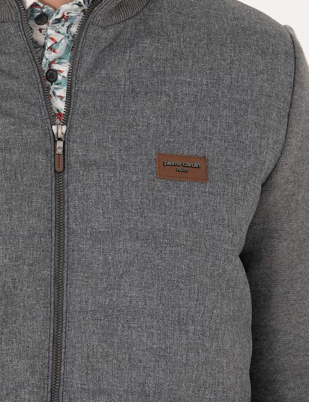 Gri Melanj Slim Fit Fermuarlı Triko Hırka - 50276621021