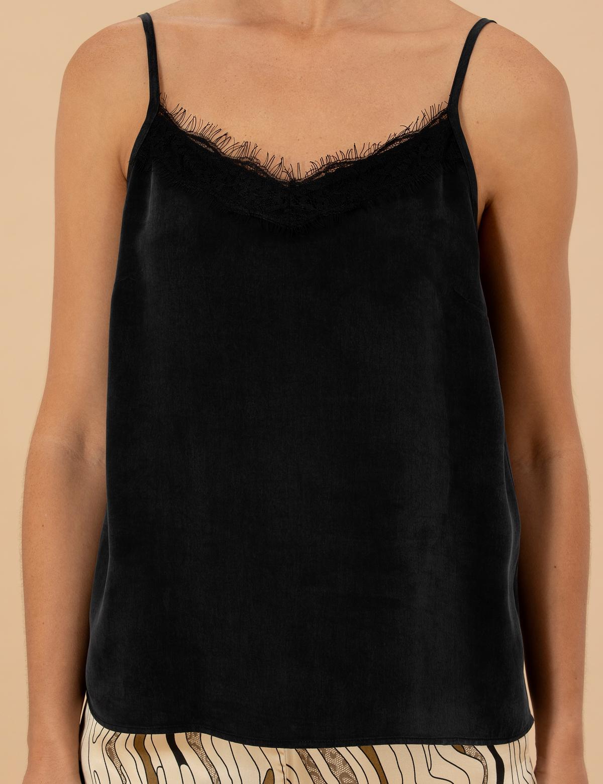 Siyah Cupro Regular Fit Bluz - 50273132009