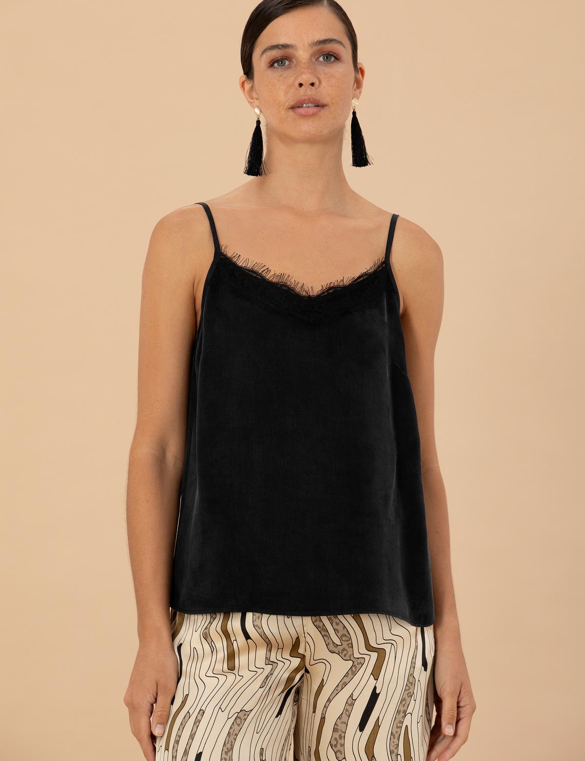 Siyah Cupro Regular Fit Bluz