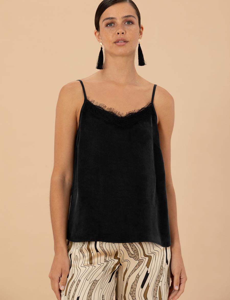 Siyah Cupro Regular Fit Bluz