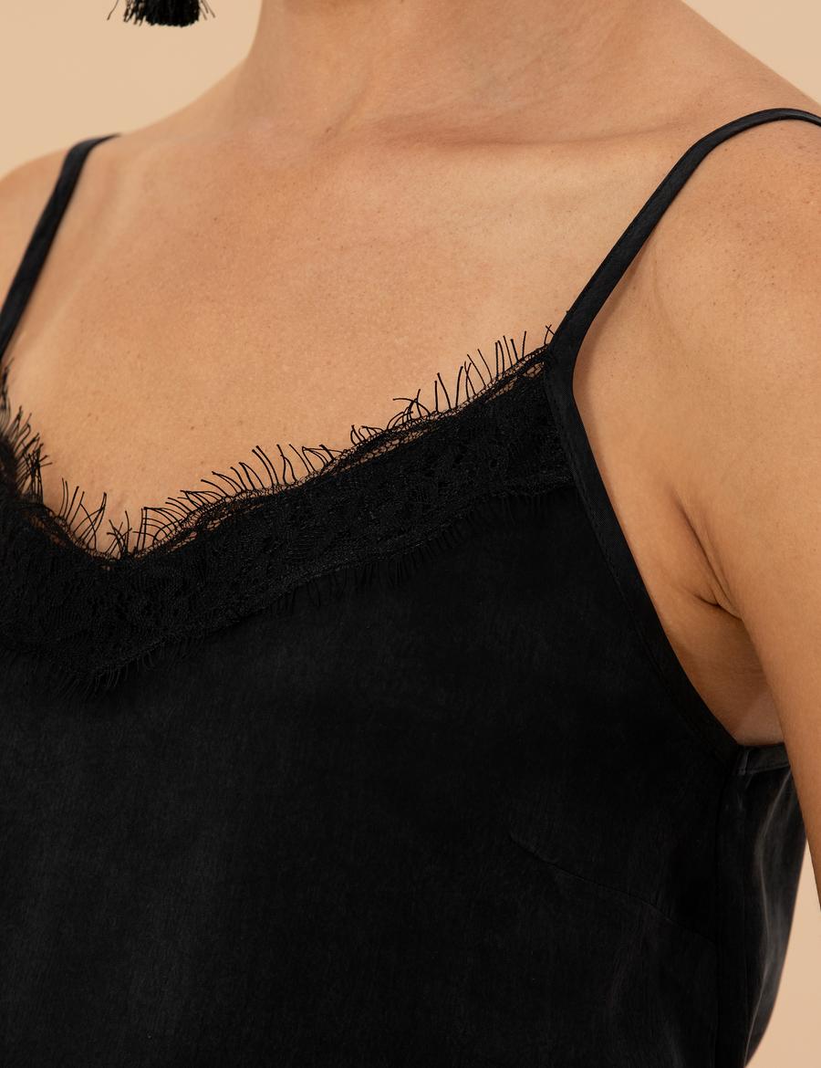 Siyah Cupro Regular Fit Bluz