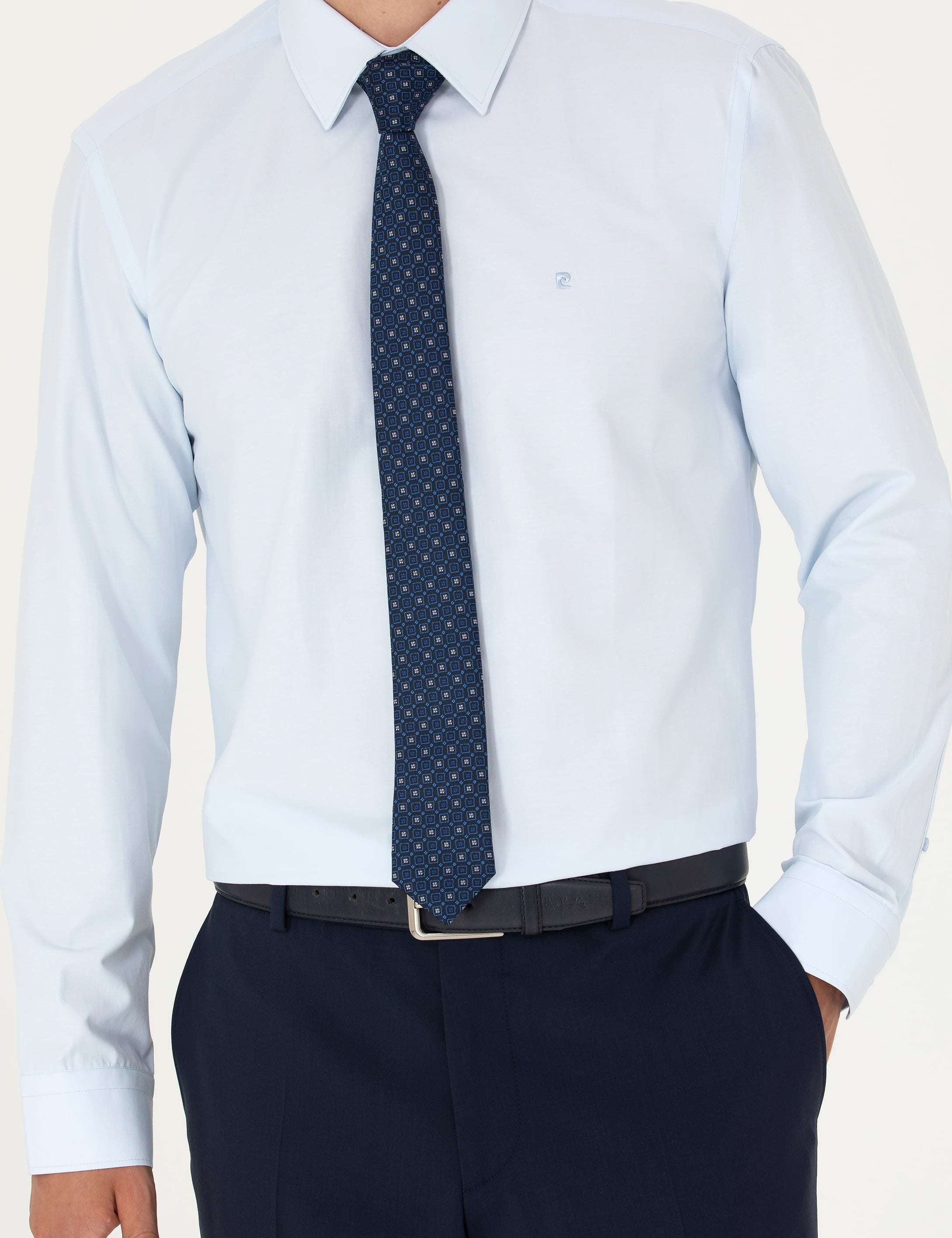 Açık Mavi Slim Fit Uzun Kollu Basic Gömlek - Image 6
