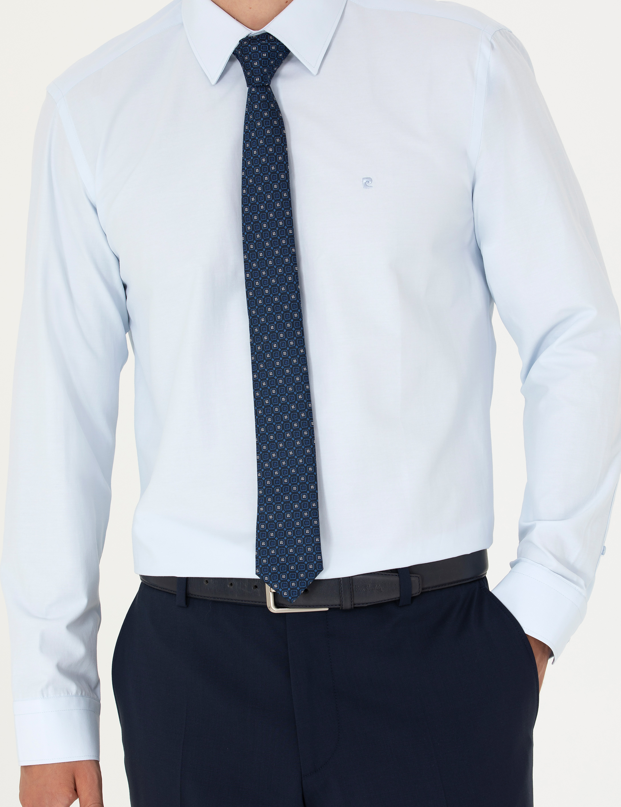 Açık Mavi Slim Fit Uzun Kollu Basic Gömlek