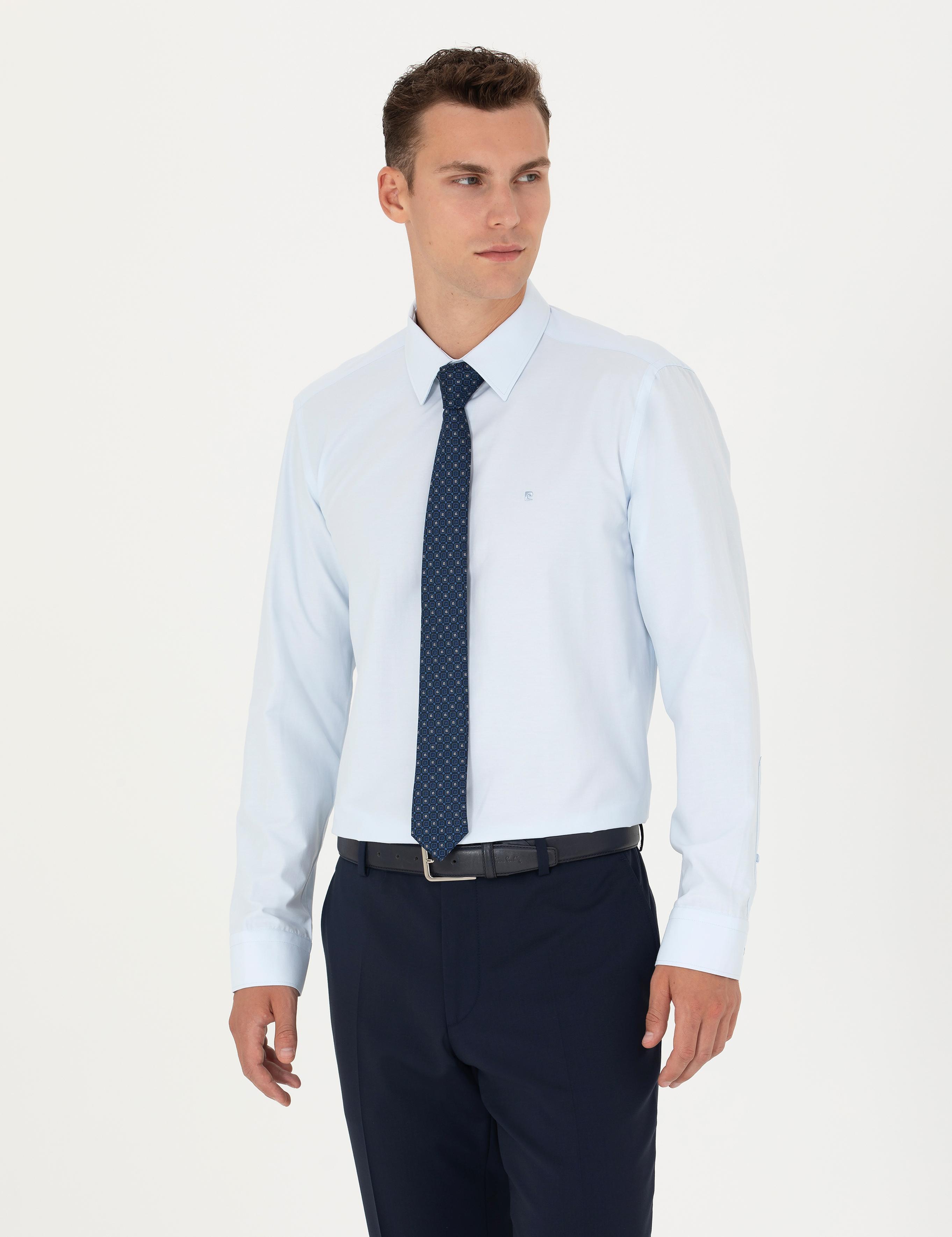 Açık Mavi Slim Fit Uzun Kollu Basic Gömlek