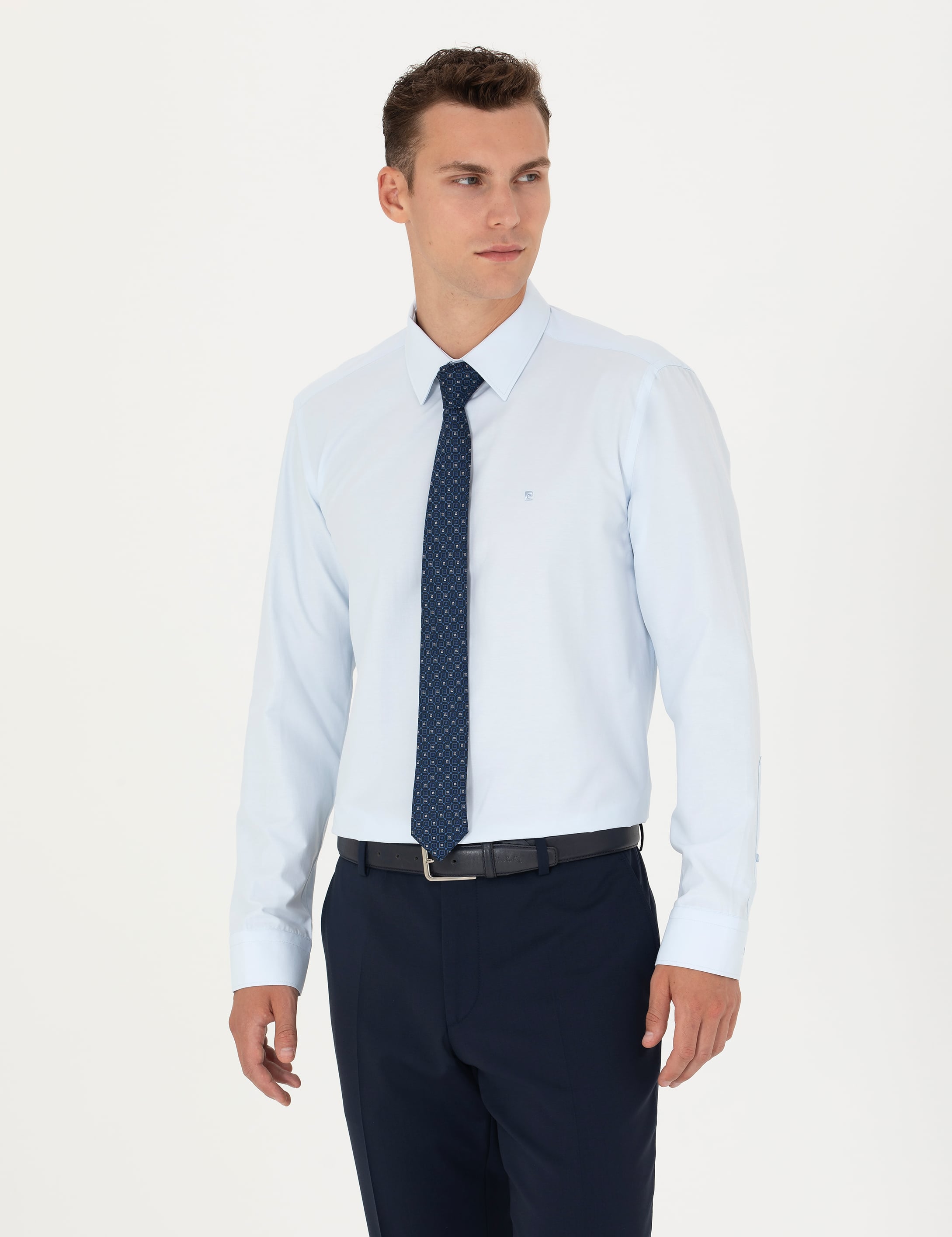 Açık Mavi Slim Fit Uzun Kollu Basic Gömlek - Image 3