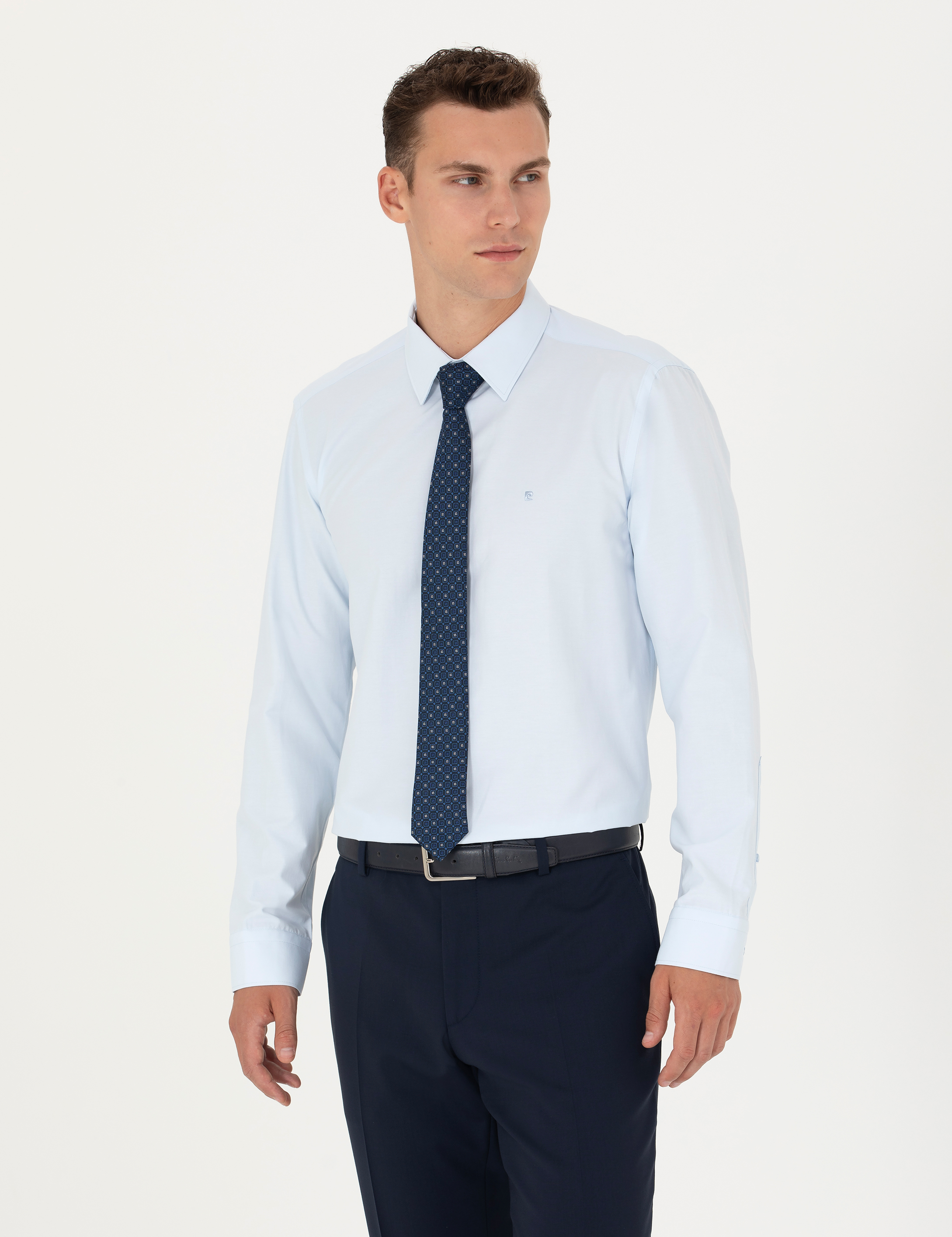 Açık Mavi Slim Fit Uzun Kollu Basic Gömlek