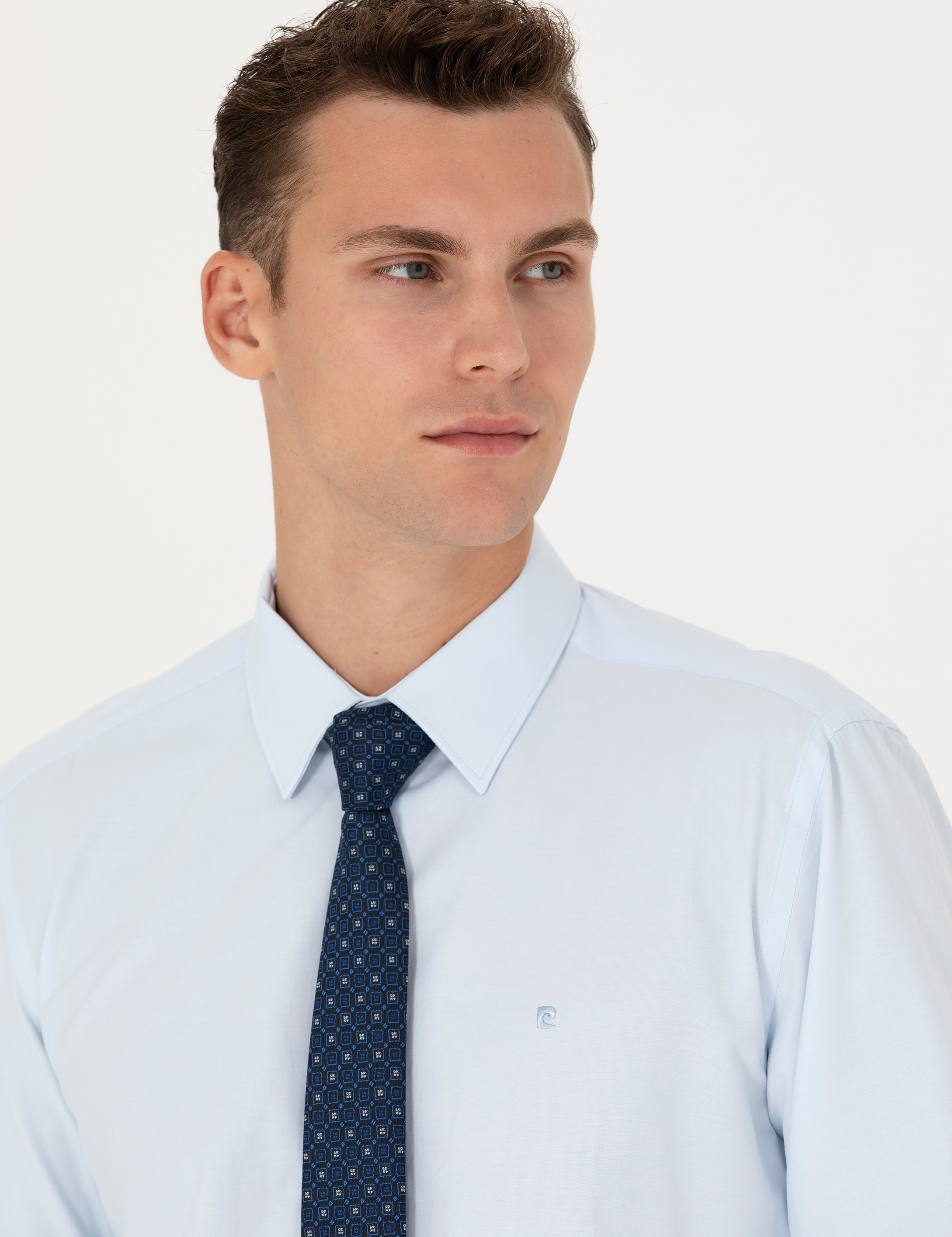 Açık Mavi Slim Fit Uzun Kollu Basic Gömlek - Image 2